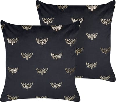 YUZURI - Sierkussen set van 2 - Zwart - 45 x 45 cm - Fluweel