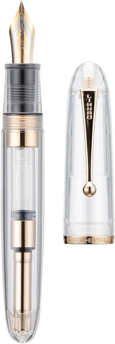 Dadao Vulpen met Fijne Nib, Groot Formaat, Volledig Transparante Acrylaat Houder en Gouden Clip, Perfect voor Schrijven en Tekenen