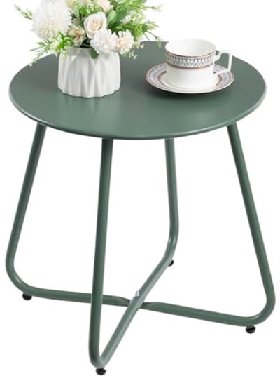 Ronde bijzettafel voor buiten - Groen - Verstelbare hoogte - Weerbestendig metaal - Diameter 43.5 cm - Geschikt voor terras, balkon en tuin