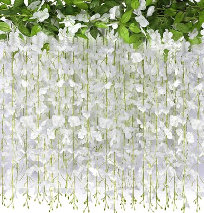 2-delige set 20 takken kunstmatige blauweregen hangende bloemen 1,8 meter blauweregen wijnstok zijden blauweregen bloemen slinger voor bruiloft DIY feest tuin thuisdecoratie (wit)