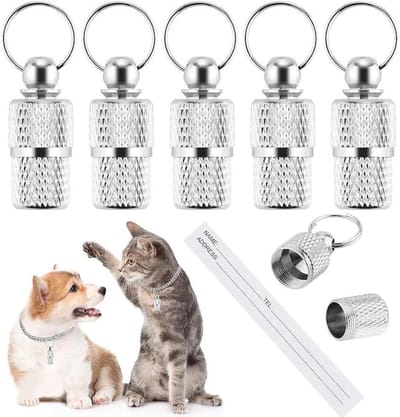 6 stuks Adreskoker - Adreshanger - Koker ID Huisdieren - Adreskoker - Huisdieren ID kokertje - Hond en of Kat - Adres en telefoonnummer hond, kat, poes en konijn, voor aan de halsband