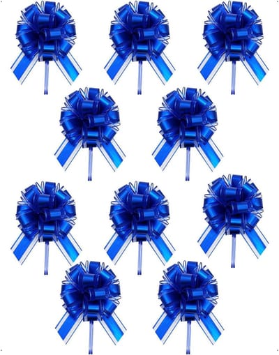 Grote Trekknopen - Decoratieve Strikken - Auto Versieren - Metallic Kleur - 17 cm - Blauw
