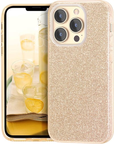 Backcover Geschikt voor Apple iPhone 14 Pro Max - Goud - Glitters - Soft TPU Hoesje