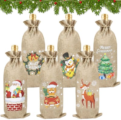 Dailygoods- Fleszak - 6 Stuks - Kerstdecoratie - Geschenkverpakking - Jutezak - Herbruikbaar - Perfect voor wijnflessen - Cadeauzak