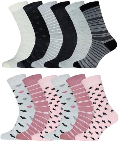 Damessokken met print | Diverse motieven | Katoen | Merk: Gianvaglia | Maat: 35-38/ 39-42 | Dames | 12 Paar