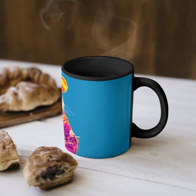 Magische Mok - Foto op Warmte Mokken - Koffiemok - Muis - Kimono - Bloemen - Blauw - Magic Mok - Beker - 350 ML - Theemok