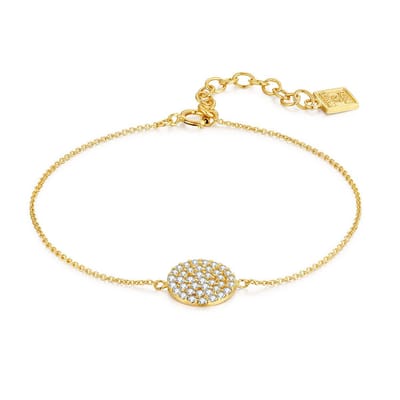 Twice As Nice Armband in 18kt verguld zilver, ronde vol zirkonia 16cm+3cm