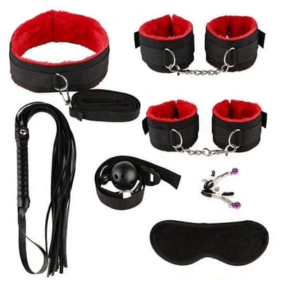 Oneay BDSM Set 7-delig – Bondage Set met Handboeien, Gag Ball & Zweep – SM Speeltjes voor Koppels – Beginners Bondage Kit – Verstelbaar & Comfortabel – Erotisch Cadeau voor Hem & Haar - Rood