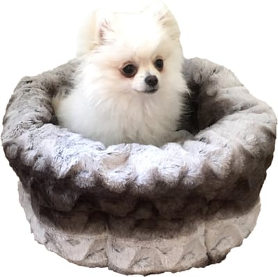 Rosewood Ronde Hondenmand en Kattenmand 40 cm - Zachte Pluche Mand - Grijs/Crème - Wasbaar