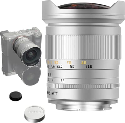 11mm F2.8 fisheye camera lens voor E-mount camera's zoals A7, A7II, A7R, A7S, A6500, A6300 en meer, zilver kleur