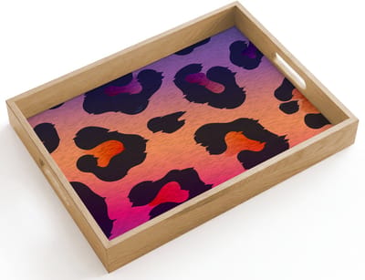 Dienblad hout 40x30 cm - Schootdienblad - Panterprint - Roze - Paars - Oranje - Borrelplank rechthoek - Plateau dienbladen