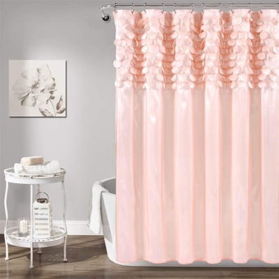 Famanu – Douchegordijn 183 x 183 cm – gestructureerd glinsterend cirkeldesign (blush)