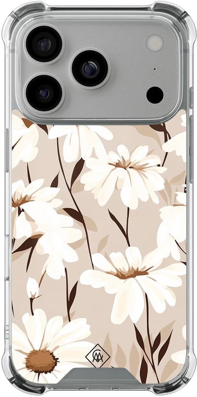 Casimoda® hoesje - Geschikt voor iPhone 17 Pro - In Bloom - Shockproof case - Extra sterk - TPU/polycarbonaat - Bruin/beige, Transparant
