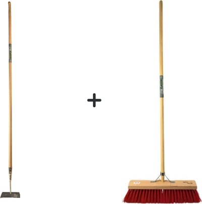 Synx Tools Rechte Schoffel 18 cm +Nylon Straatbezem 50cm - 160cm Staal met Handvat - Schoffel - Nylon