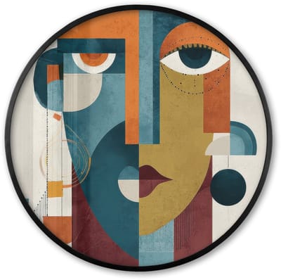 Poster in lijst Rond - Fotolijst 60x60 cm - Posters - Geometrisch - Strakke vormen - Kleurrijk - Ronde posterlijst zwart - Decoratie - Wanddecoratie woonkamer - Muurdecoratie slaapkamer