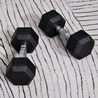 MODFU - Set Hexagonale Halters - 2 Stuks 10 Kg - Metaal - Zwart - Antiroldesign - Gekartelde Handgreep