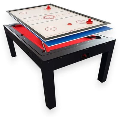 ELITESHOPPING 7 FT Red Air Hockey Multi-Game Biljarttafel + Tennistafel + Tafelblad – Rocket
