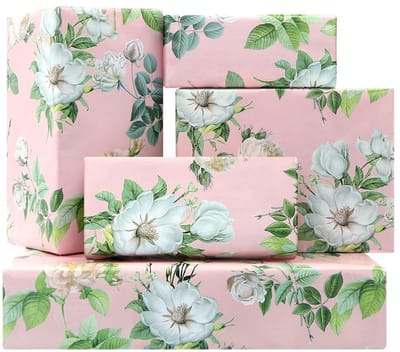 Golden crown - Bloemig cadeaupapier - Geschenk inpakpapier - Perfect voor feestelijke gelegenheden - Witte en roze kleuren - Verpakking voor vrouwen en ...