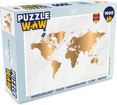 Puzzel Wereldkaart - Goud - Marmerlook - Luxe - Design - Legpuzzel - Puzzel 1000 stukjes volwassenen
