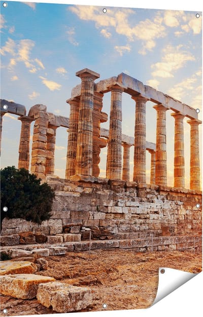 Gards Tuinposter Tempel van Poseidon in Athene, Griekenland - 90x120 cm - Tuindoek - Tuindecoratie - Wanddecoratie buiten - Tuinschilderij