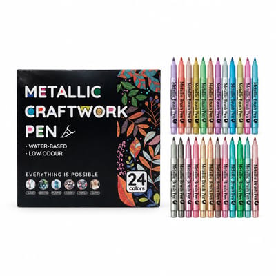 Metallic acrylmarkers - 24 kleuren - Enkele penseelpunt - Voor journals, wenskaarten en tekenwerk - Basisverpakking