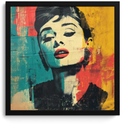Poster in lijst - Fotolijst 40x40 cm - Posters - Vrouw - Rode lippen - Expressief - Grafisch - Posterlijst zwart - Decoratie - Wanddecoratie woonkamer - Muurdecoratie slaapkamer