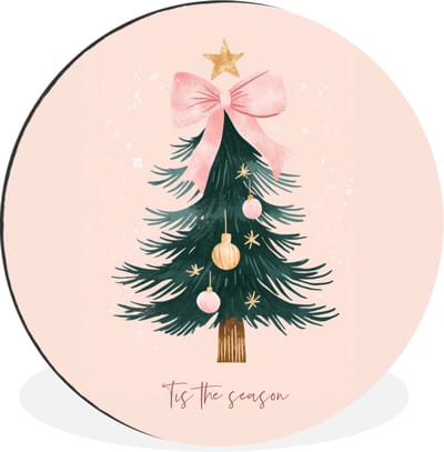 WallCircle - Wandcirkel - Muurcirkel - Christmas Season - Kerst - Kerstboom - Roze - Aluminium - Dibond - 30x30 cm - Binnen en Buiten