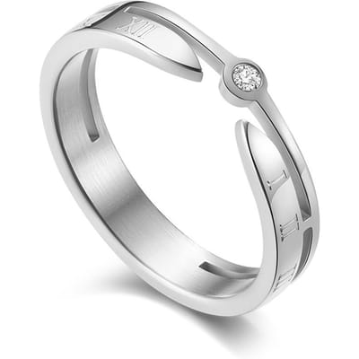 Bague Femme Diamants Incrustés Chiffres Romains Or Rose Élégante Accessoire Bague Style Coréen 9# white