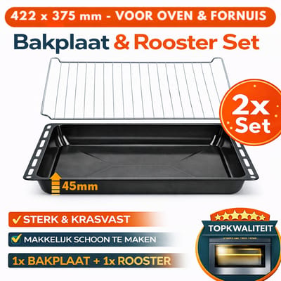 ICQN Diepe Ovenbakplaat 422x370x45 mm en Rooster 422x370 mm Set