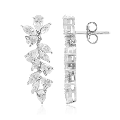 Cavill - Elegante Zilveren Oorbellen 925 Sterling Zilver Rhodium - 4,64 ct Zirkonia Tanzania - Asymmetrisch Blad Design - Druppel & Marquise Slijpsel