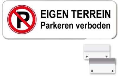 Parkeerbord Eigen terrein - Parkeren verboden - Weerbestendig Aluminium - 40x15 cm - Bevestiging: Met muur-/ wandmontage beugels