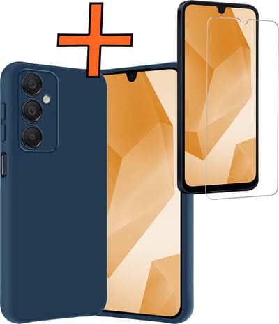 Hoes - Met Screenprotector - Geschikt voor Samsung Galaxy A16 - Sterk & Shockproof - Back Cover - Siliconen Case - Telefoon Hoes - Donkerblauw