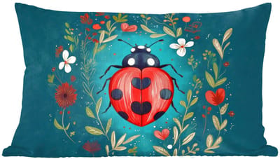 Sierkussens - Kussentjes Woonkamer - 60x40 cm - Bloemen - Lieveheersbeestje - Hartje - Rood