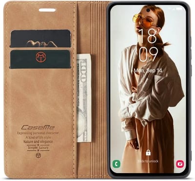 CaseMe 013 Hoesje Geschikt voor Samsung Galaxy A36 - Book Case met Standaard - Portemonnee Beschermhoes - Pasjeshouder voor Twee Pasjes - Bruin