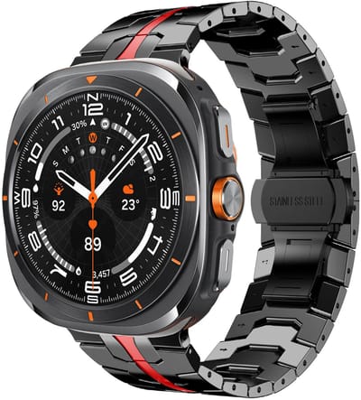 Zwart met rode horlogeband Geschikt voor Samsung Watch 7 Ultra (47 mm)