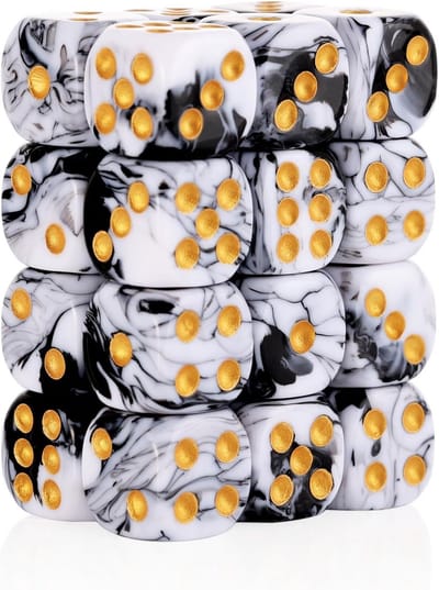 Set van 24 Zes-zijdige Dobbelstenen (16mm) in Twee Kleuren met Opbergzakje
