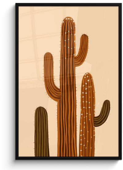 Poster in lijst - Fotolijst 80x120 cm - Posters - Cactus - Woestijn - Zand - Bruin - Posterlijst zwart - Decoratie - Wanddecoratie woonkamer - Muurdecoratie slaapkamer