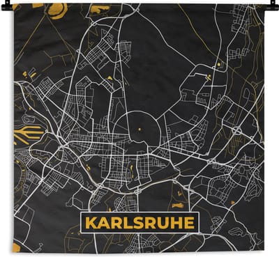 Wandkleed - Wanddoek - Karlsruhe - Goud - Stadskaart - Plattegrond - Kaart - Duitsland - 180x180 cm - Wandtapijt