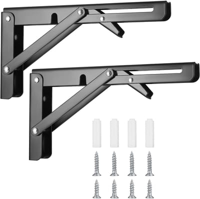 SnelShoppen - Vouwbare Console, Sterke Scharnieren, Inklapbaar Hoekkastje, RVS, 90 Graden, Hoek Vouwtafel voor Thuis, Keuken, Kantoor, Wand, Zilver