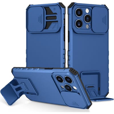 Schuif Camera Bescherming Armor Telefoonhoesje voor IPhone 16 15 14 13 12 11 Pro Max XS X XR 7 8 Plus Kunststof Houder Harde Schaal Cover For iPhone 13 blue