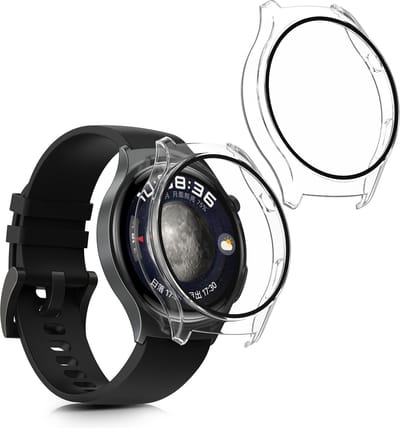 kwmobile 2x cover geschikt voor Huawei Watch 4 - Fitnesstracker cover van gehard glas en kunststof frame set transparant
