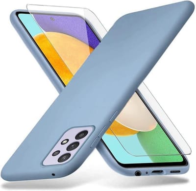 Hoesje Geschikt Voor Samsung Galaxy A32 hoesje - A32 5G hoesje Silicone Blauw - Galaxy A32 Silicone Liquid Soft Nano cover - 2pack Screenprotector Galaxy A32 5G