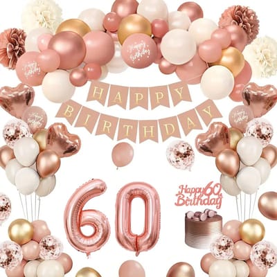 FeestmetJoep® 60 jaar verjaardag versiering & ballonnen - Rose goud & Wit