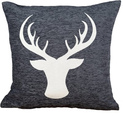 Kussenhoes - Chenille stof - Kerst - Donker grijze achtergrond - Wit Rendier - Hert - 45 cm