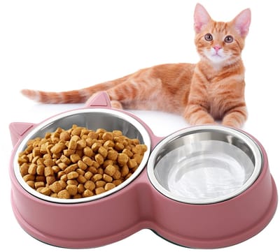 Kattenbakset van roestvrij staal, antislip kattenbakken, voedselbakken voor katten en puppy's, antislip voederstation, verkrijgbaar in groen, blauw, roze