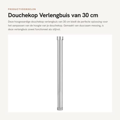Dailygoods- Verlengbuis 30 cm - Douchekop - Messing - Douchearm - Verlengingsarm - Douchestang - G3/4 inch