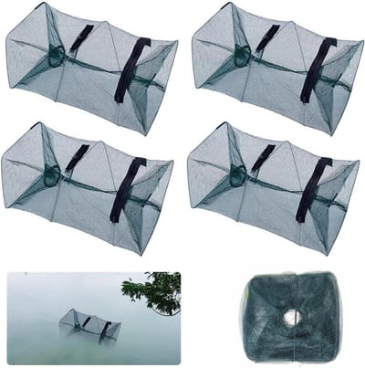4 stuks kunstaas, viskust, 45 x 21 x 21 cm, opvouwbare visval, kankerreuse, Aalreuse met voederzak en ritssluiting, visbodemkooi voor rivierkreeften, krabben, sardine