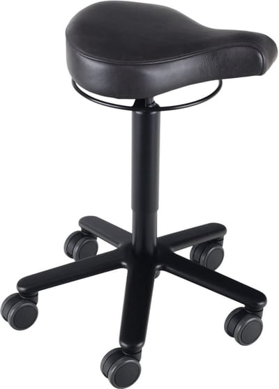 Biker zadelkruk leer Black- zwarte gaslift en kruispoot - leder bekleding – kleur Black
