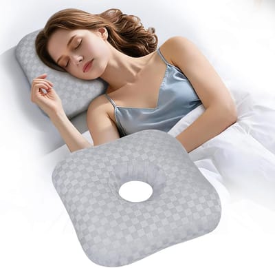 Piercing Kussen - Orthopedisch Oorkussen met Gat - Comfortabel slaapkussen - Zijslaap Kussen Volwassenen - Ringkussen voor Oorpijn - Donut kussen - Grijs