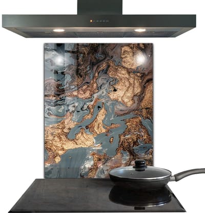 Tulup Achterwand Keuken - Abstracte marmerkunst Glazen Keuken Achterwand - 60 x 80 cm - Bruin Glas Achterwand Keuken - Texturen en Patronen Spatscherm Keuken Glas - Kookplaatachterwanden - Kookplaat achterwand